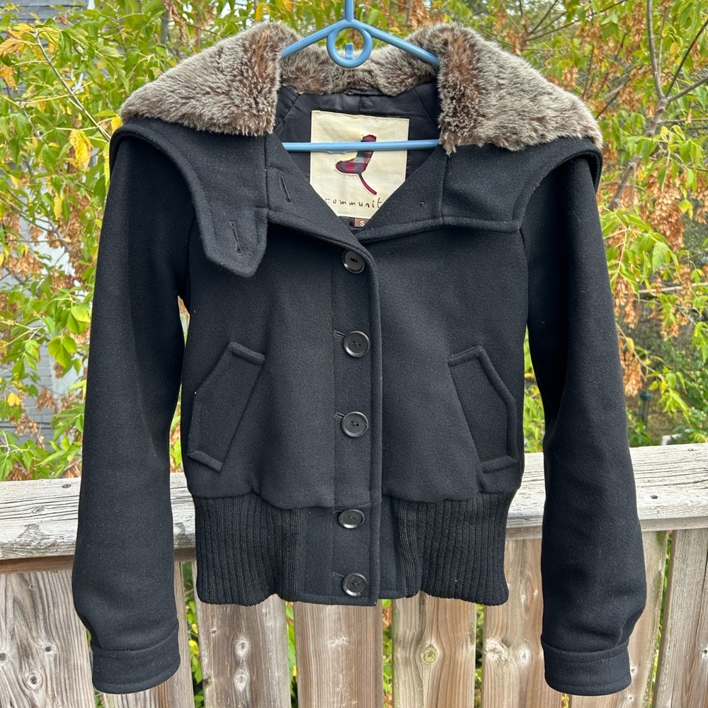 Aritzia Community Black Wool Coat size S